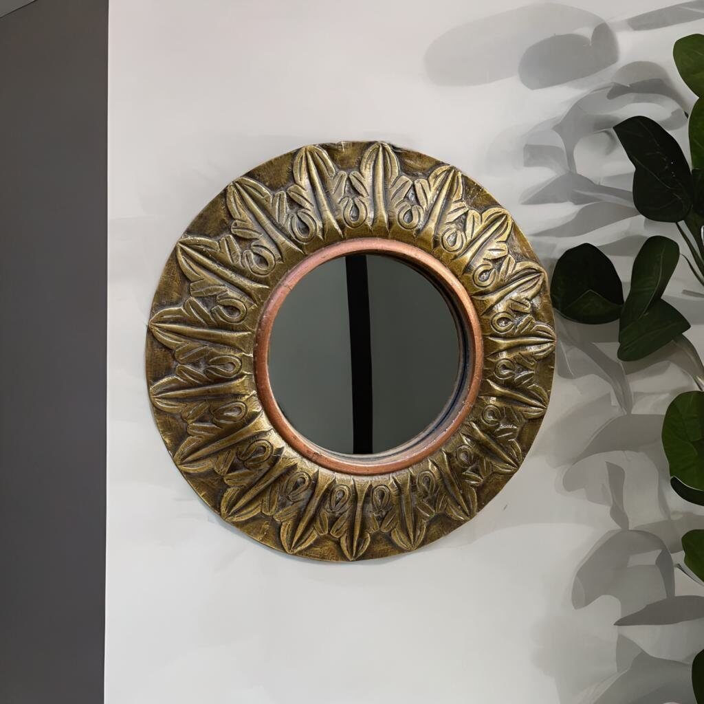 wooden brass mirror, wooden wall mirror