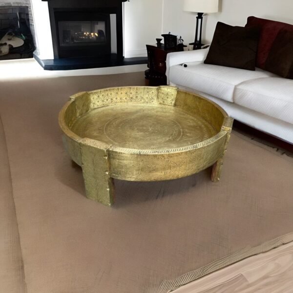 wood and brass coffee table, coffee table
