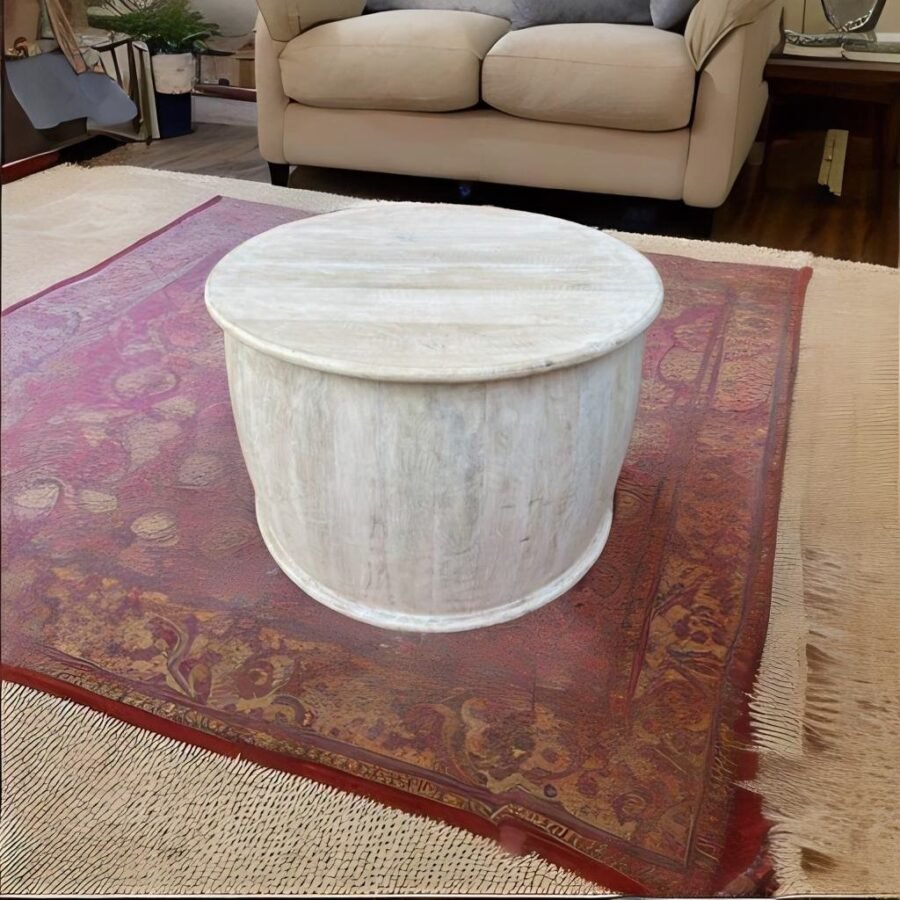white drum coffee table, round drum coffee table
