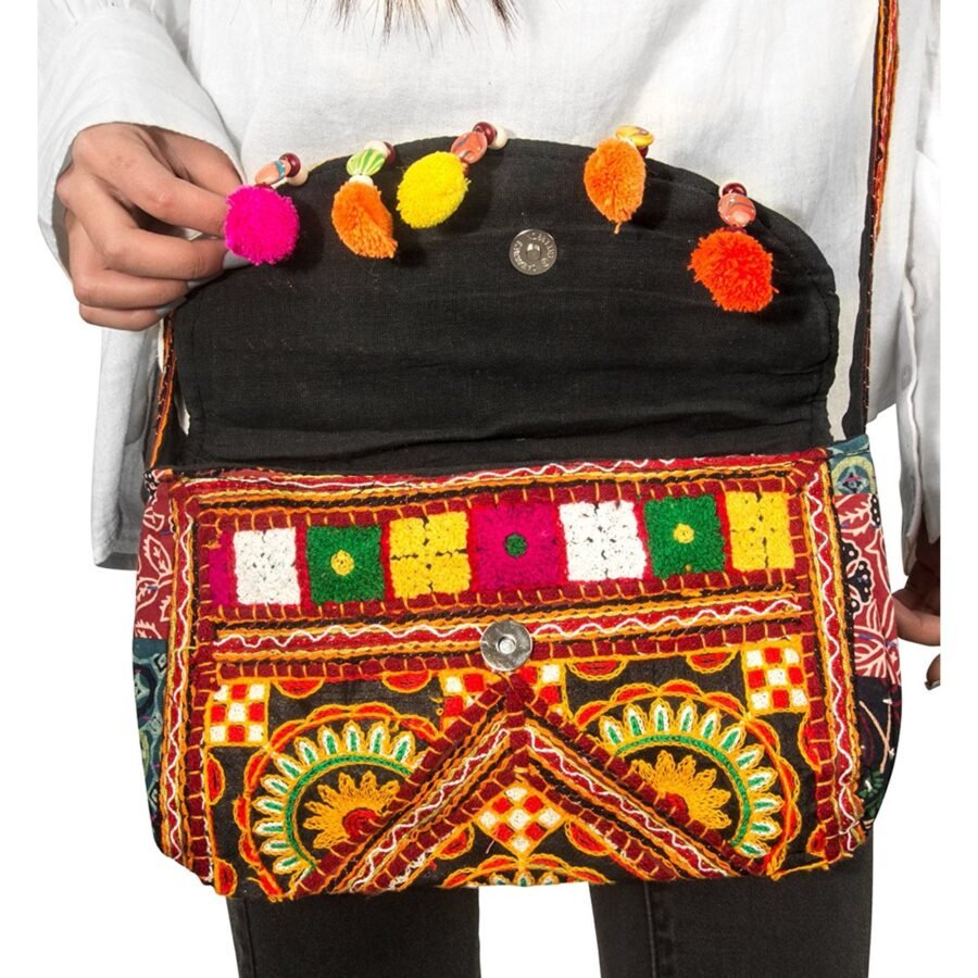 embroidered sling wallet, woman cotton bag