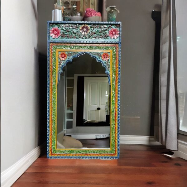 wooden carved mirror, hand painted mirror