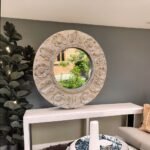 round wall mirror, wooden round wall mirror