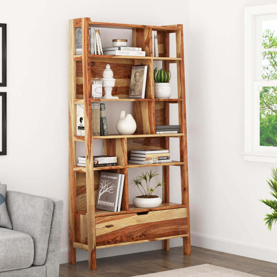 solid wood bookcase, wooden bookcase